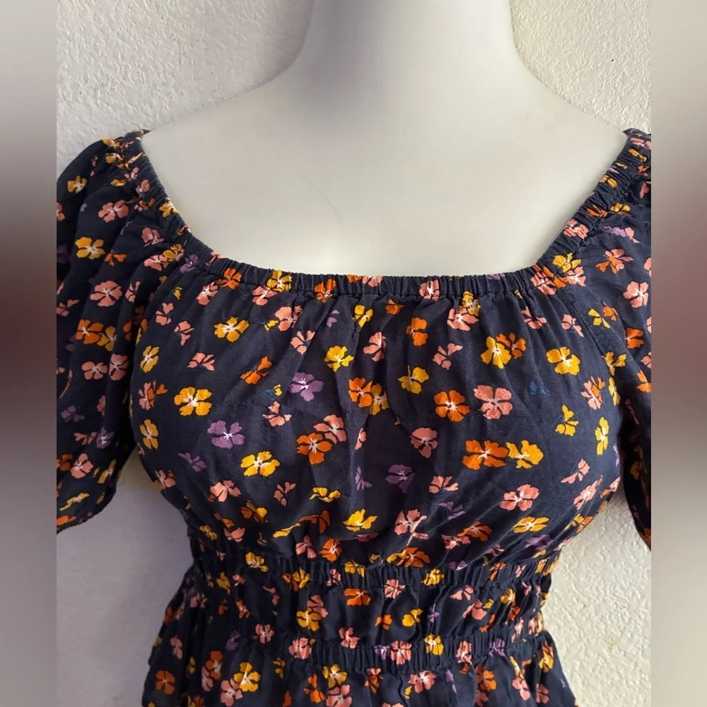 Madewell  Puff-Sleeve Square Neck Smocked-Waist in Aloha Floral Crop Top S